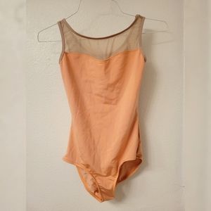 Mariia Sweetheart Tank Leotard in Cantaloupe with Skin-tone Mesh, Size Large